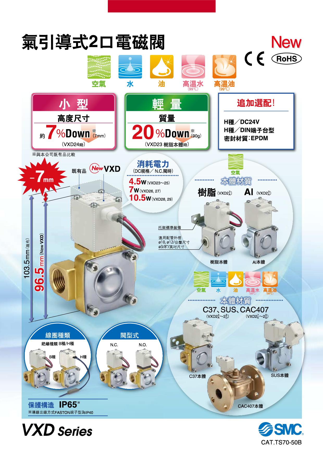 氣引導式2口電磁閥 VXD系列