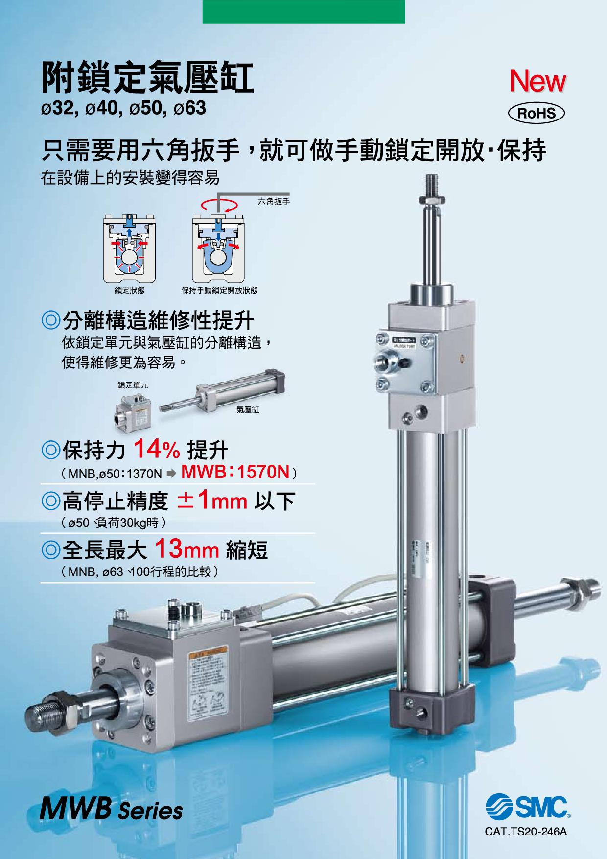 附鎖定氣壓缸 MWB系列