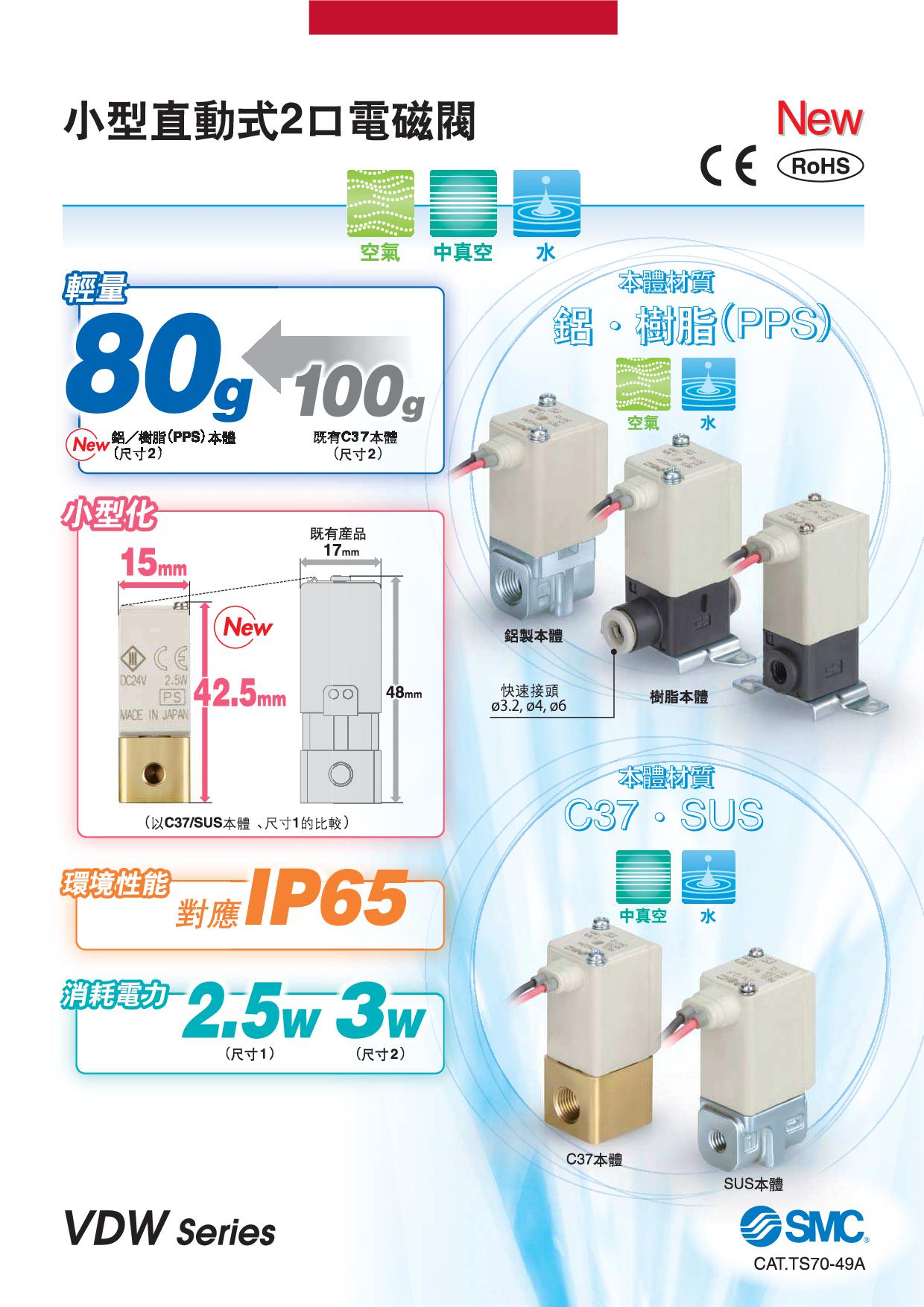 小型直動式2口電磁閥 VDW系列