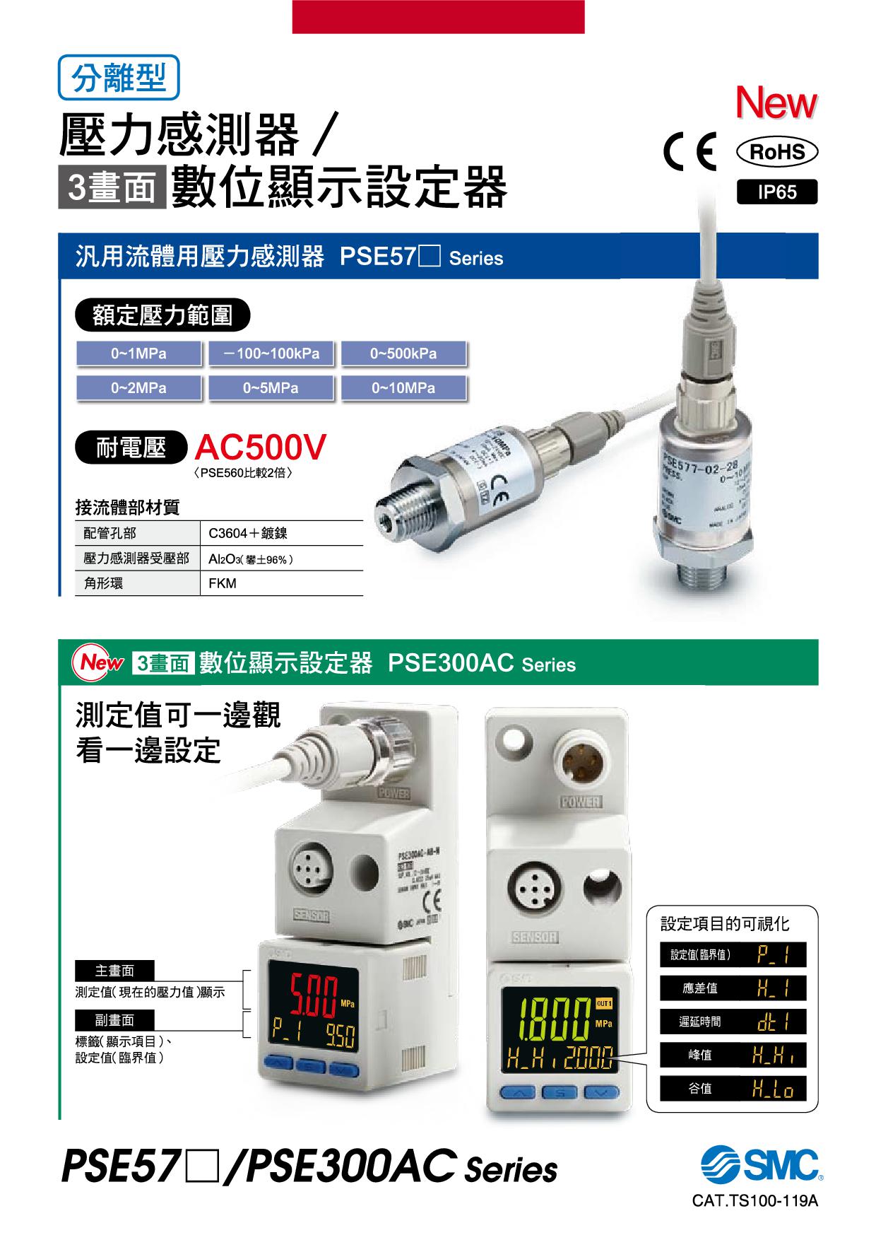 壓力感測器／3畫面數位顯示設定器 PSE57□/PSE300AC 系列