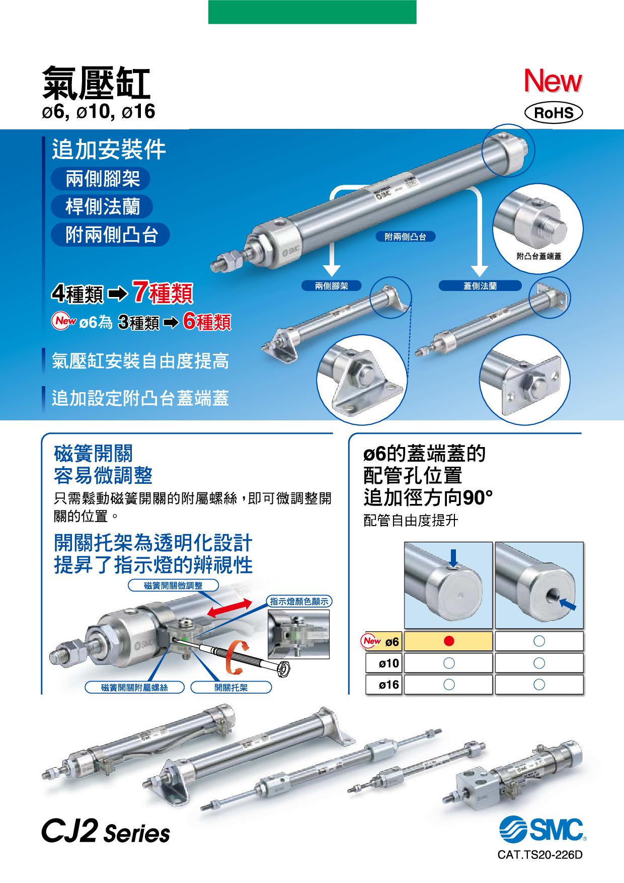 氣壓缸Ø6, Ø10, Ø16 CJ2-Z系列