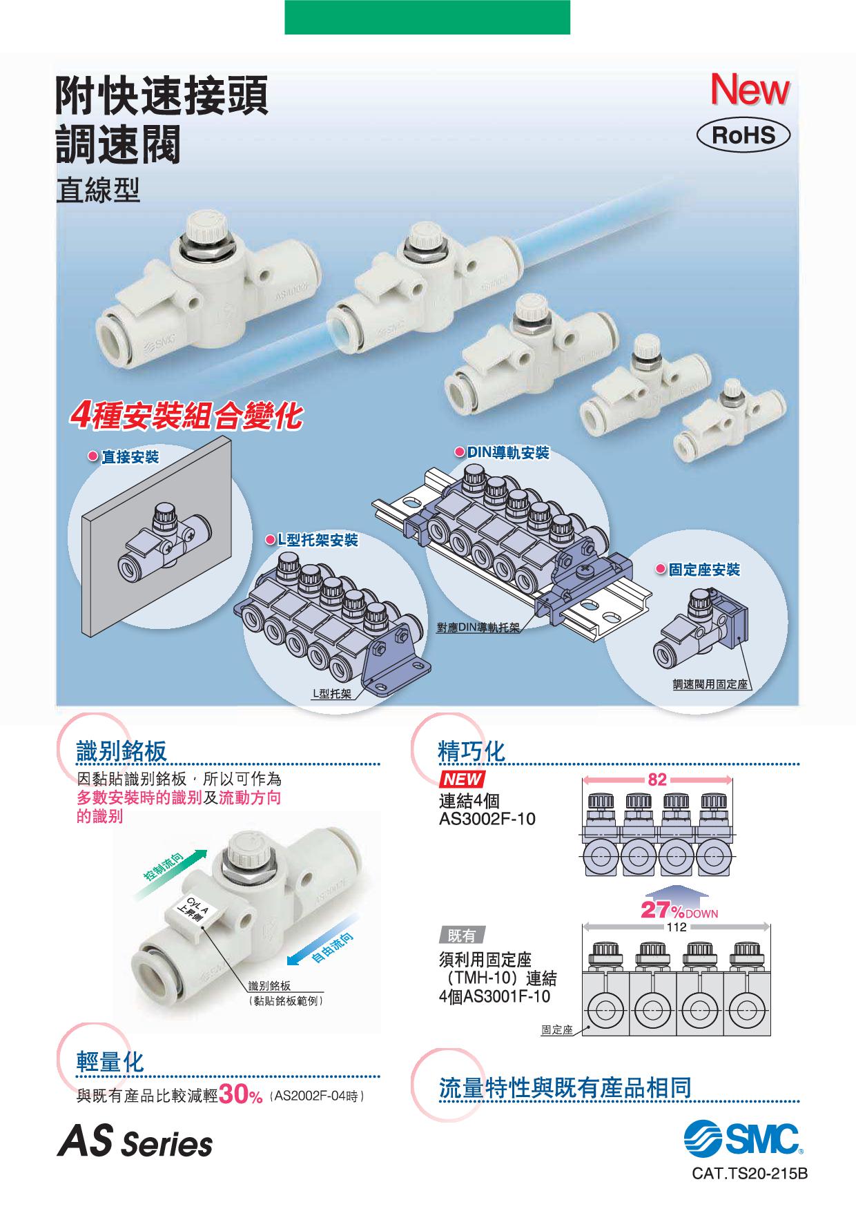 附快速接頭調速閥 直線型 AS系列