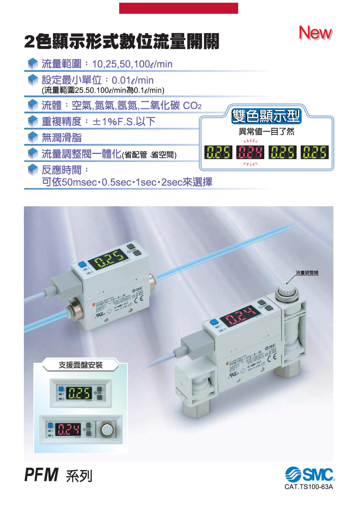 2色顯示形式數位流量開關 PFM系列